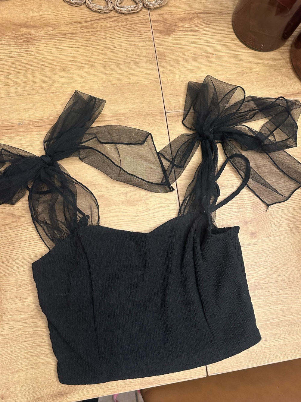 Altar'd State black cropped tank with sheer bow straps